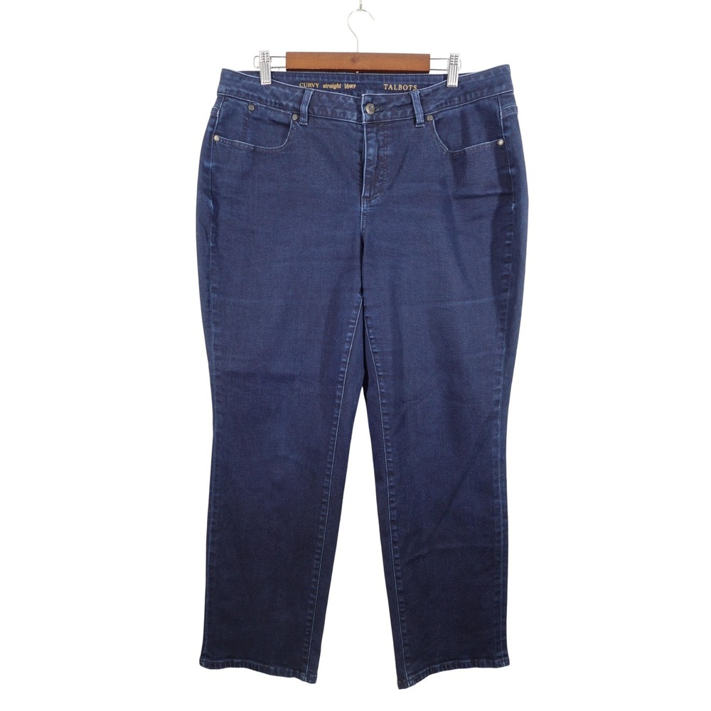 Talbots Curvy Straight Jeans Womens 16WP Blue Dark Wash High Rise Stretch Denim